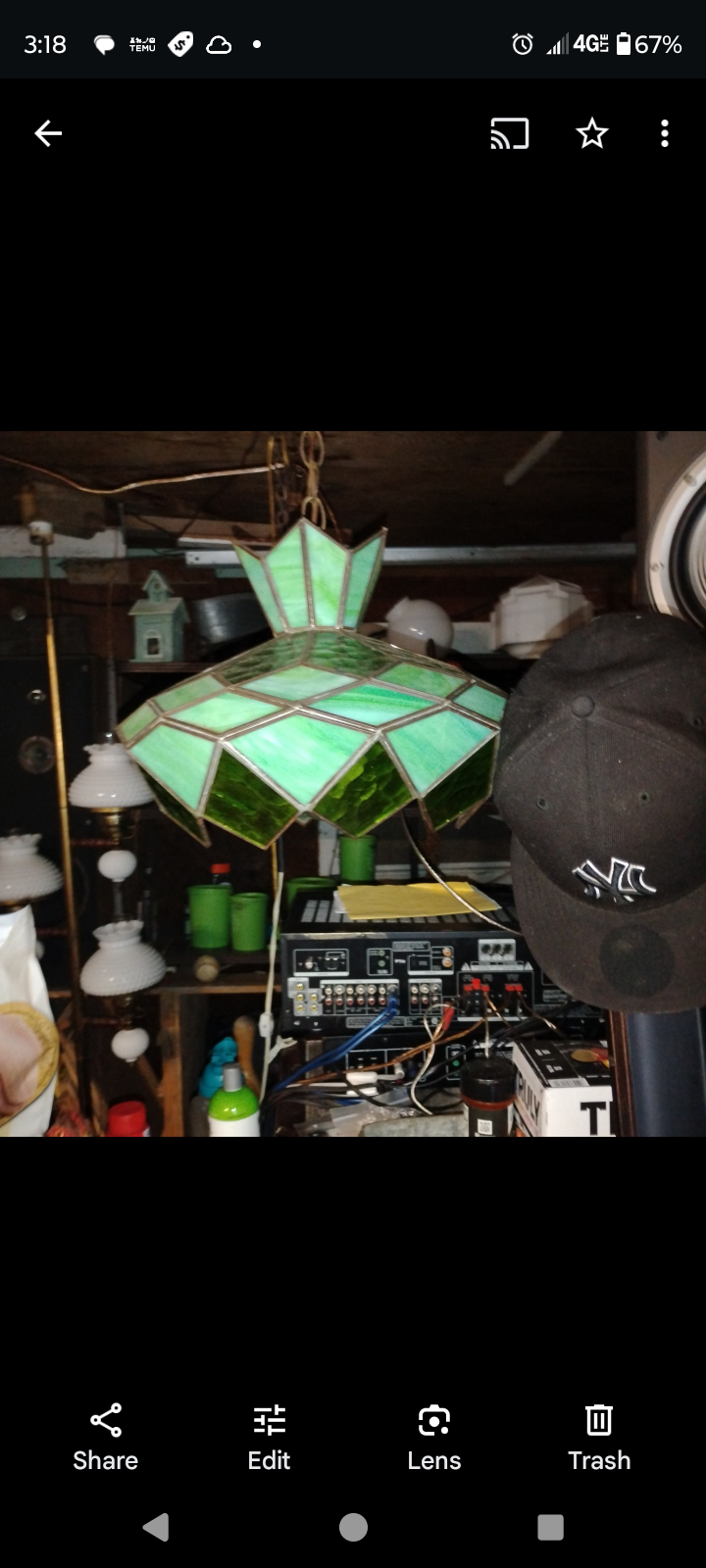 Green glass unique hanging lamp