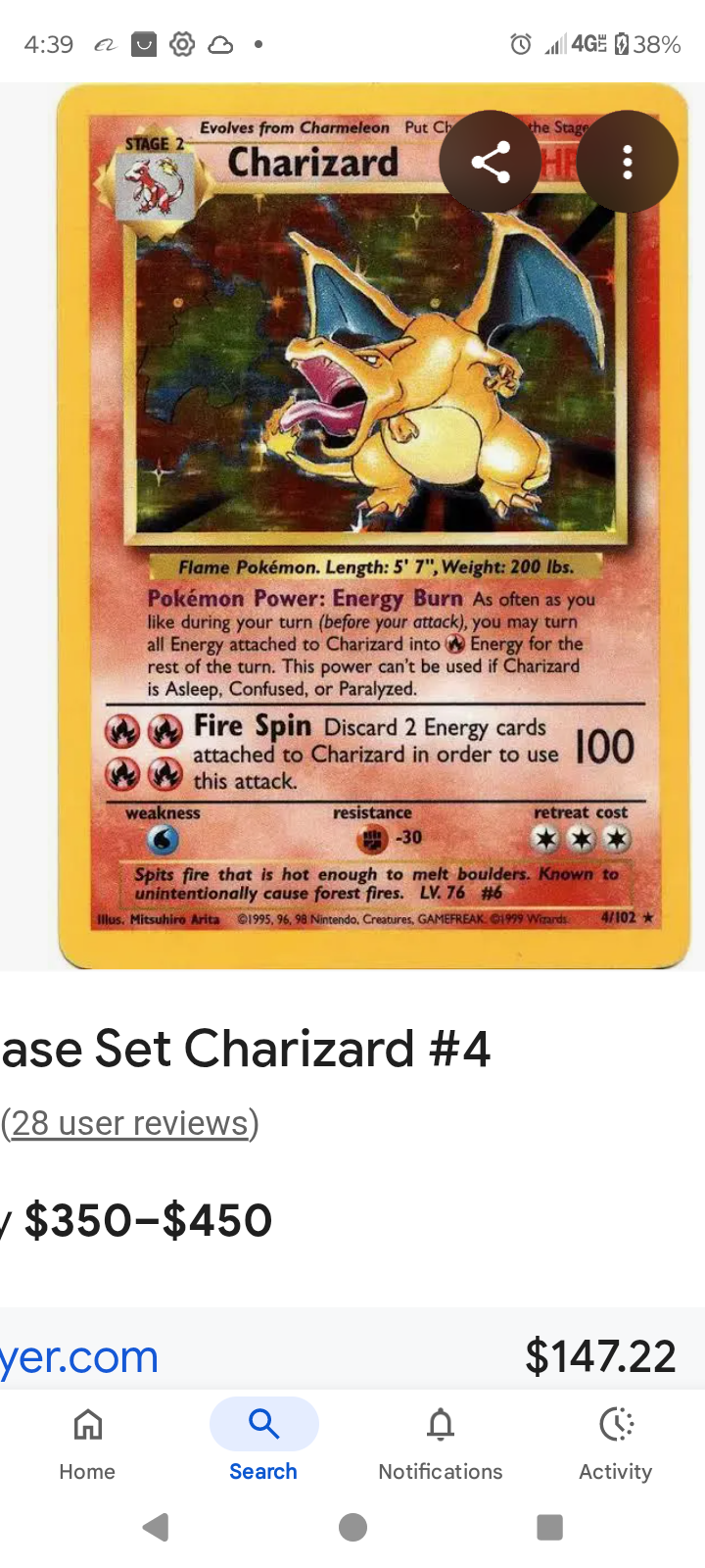 1996 edition chairzard card exelent shape